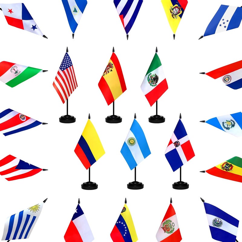 ZLXING 22 Countries Spanish Speaking Desk Flags Set Small Mini Latin American Latino Stick Flags for Heritage Hispanic Month Decorations,5x8 Inch - Image 3